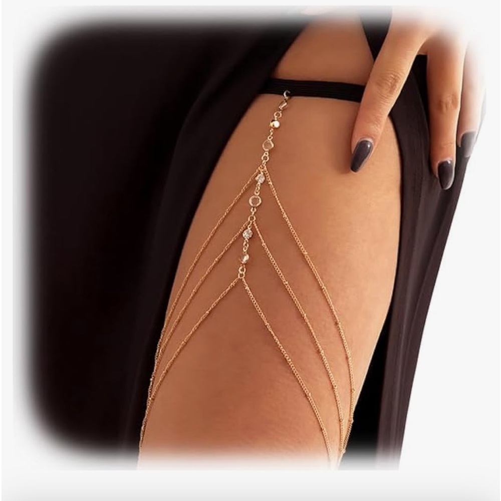 Body jewelry leg thigh garter rhinestone crystal harness strap chain gothic sexy